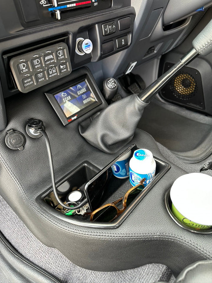 Original Full Length Floor Console with Charging Sockets and Scan Gauge III | Steel Dash