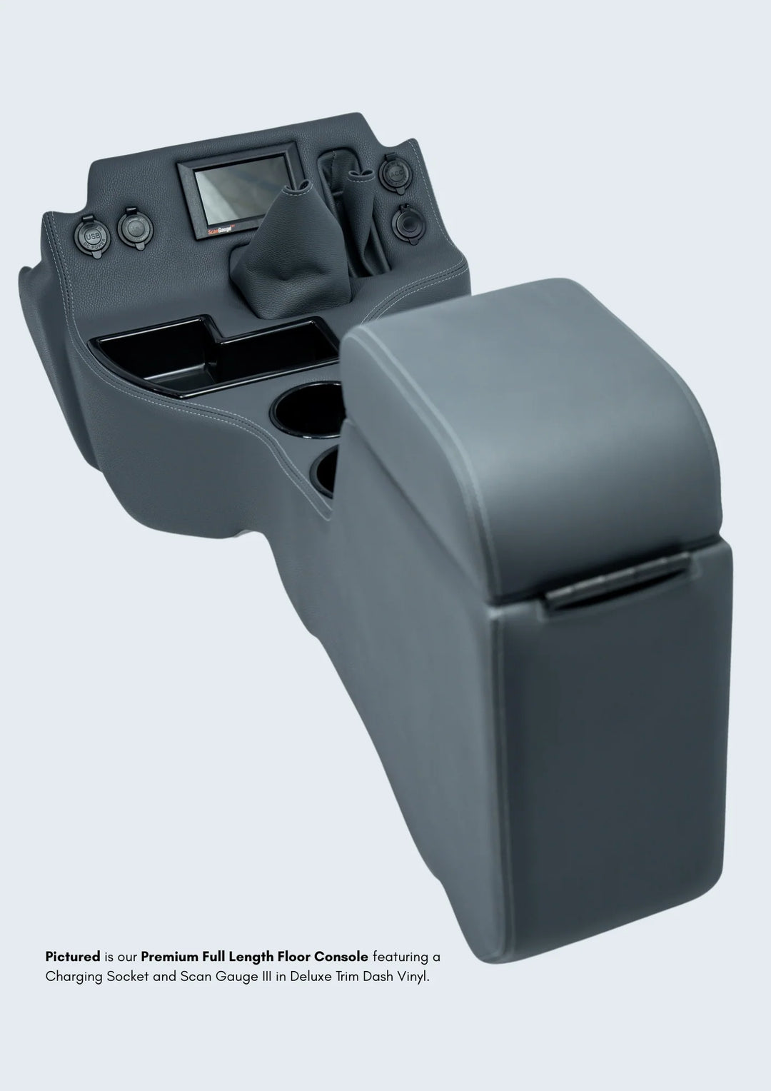Premium Full Length Floor Console with Charging Sockets & Scan Gauge III | TroopCarrier