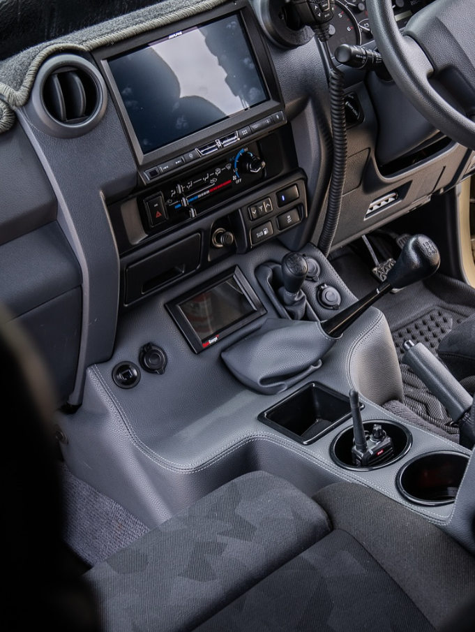 Premium Full Length Floor Console with Charging Sockets | TroopCarrier