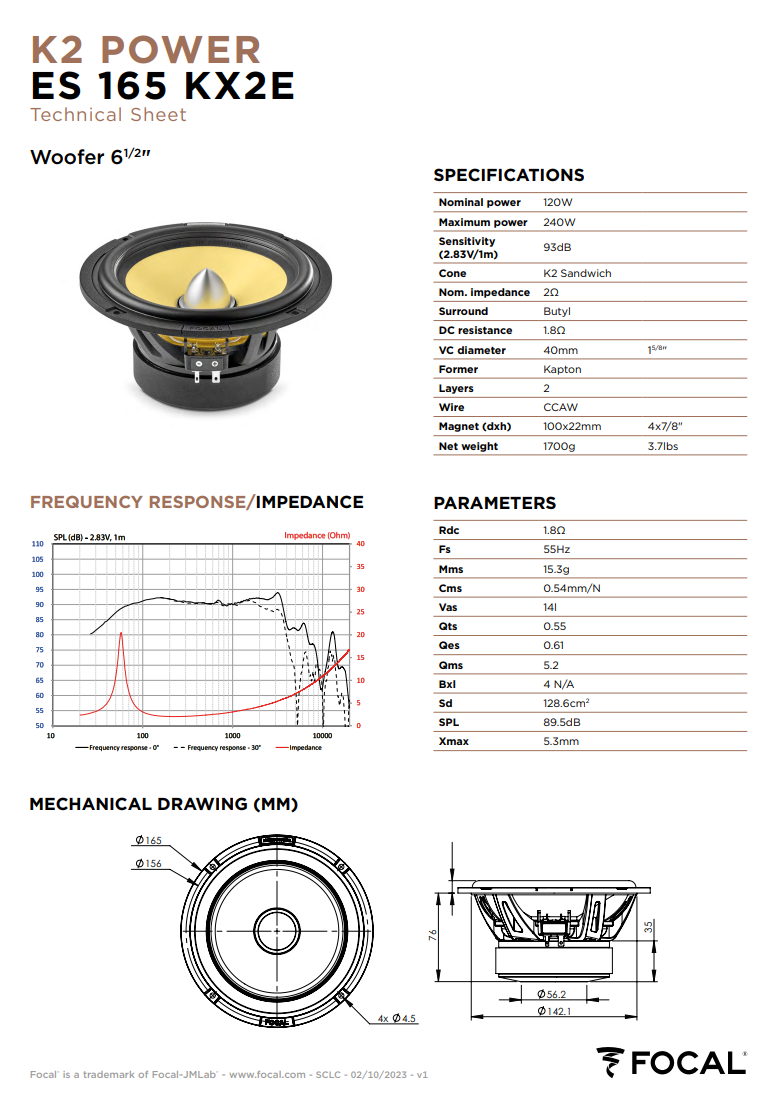 Focal K2 Power ES 165 KX2E – 6.5" 2-Way Component Speakers