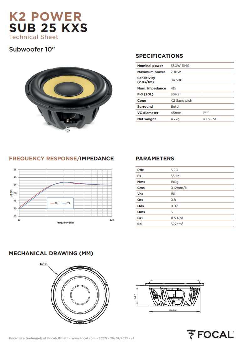 Focal K2 Power SUB 25 KXS – 10" Shallow-Mount Subwoofer