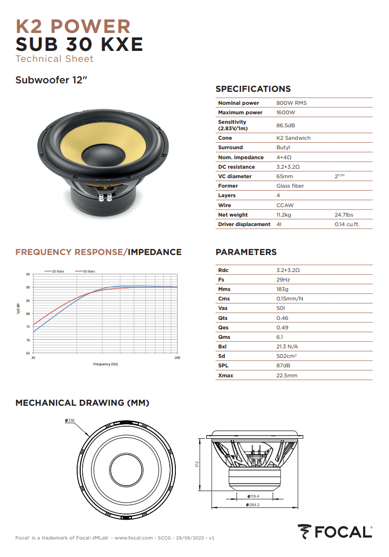 Focal K2 Power SUB 30 KXE – 12" High-Performance Subwoofer