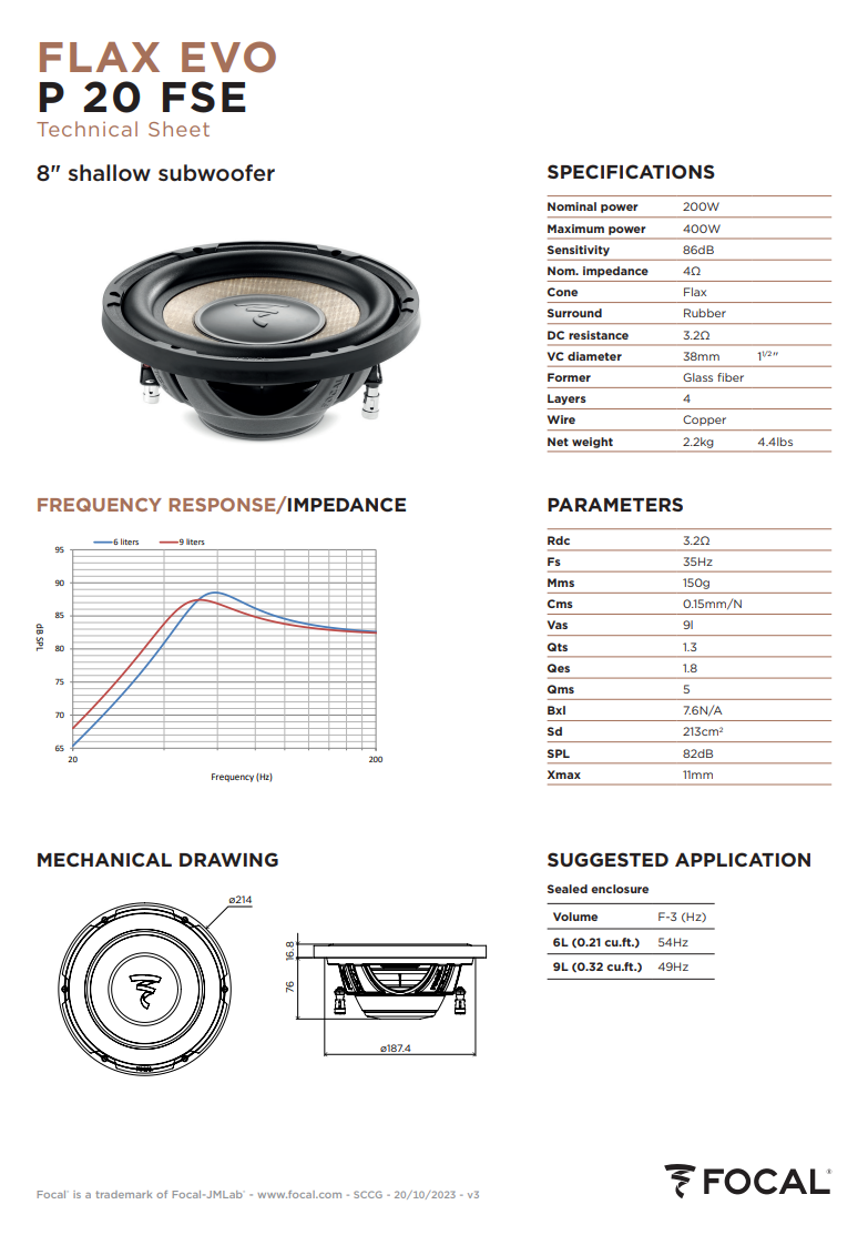 Focal Flax Evo P 20 FSE – 8" Shallow-Mount Subwoofer