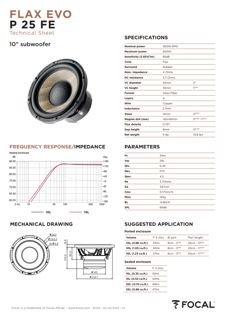 Focal Flax Evo P 25 FE – 10" Subwoofer