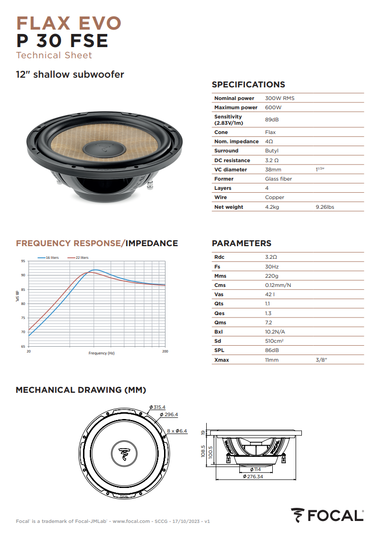 Focal Flax Evo P 30 FSE – 12" Shallow-Mount Subwoofer