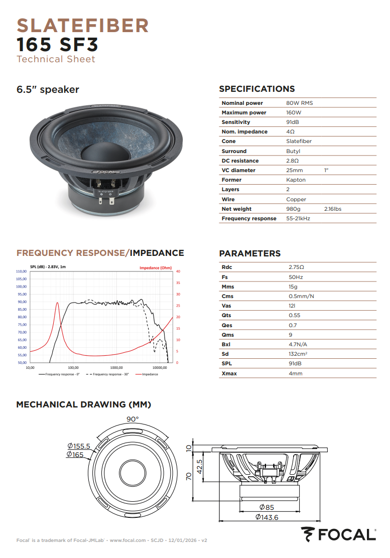 Focal 165 SF3 – 6.5" 3-Way Component Speakers